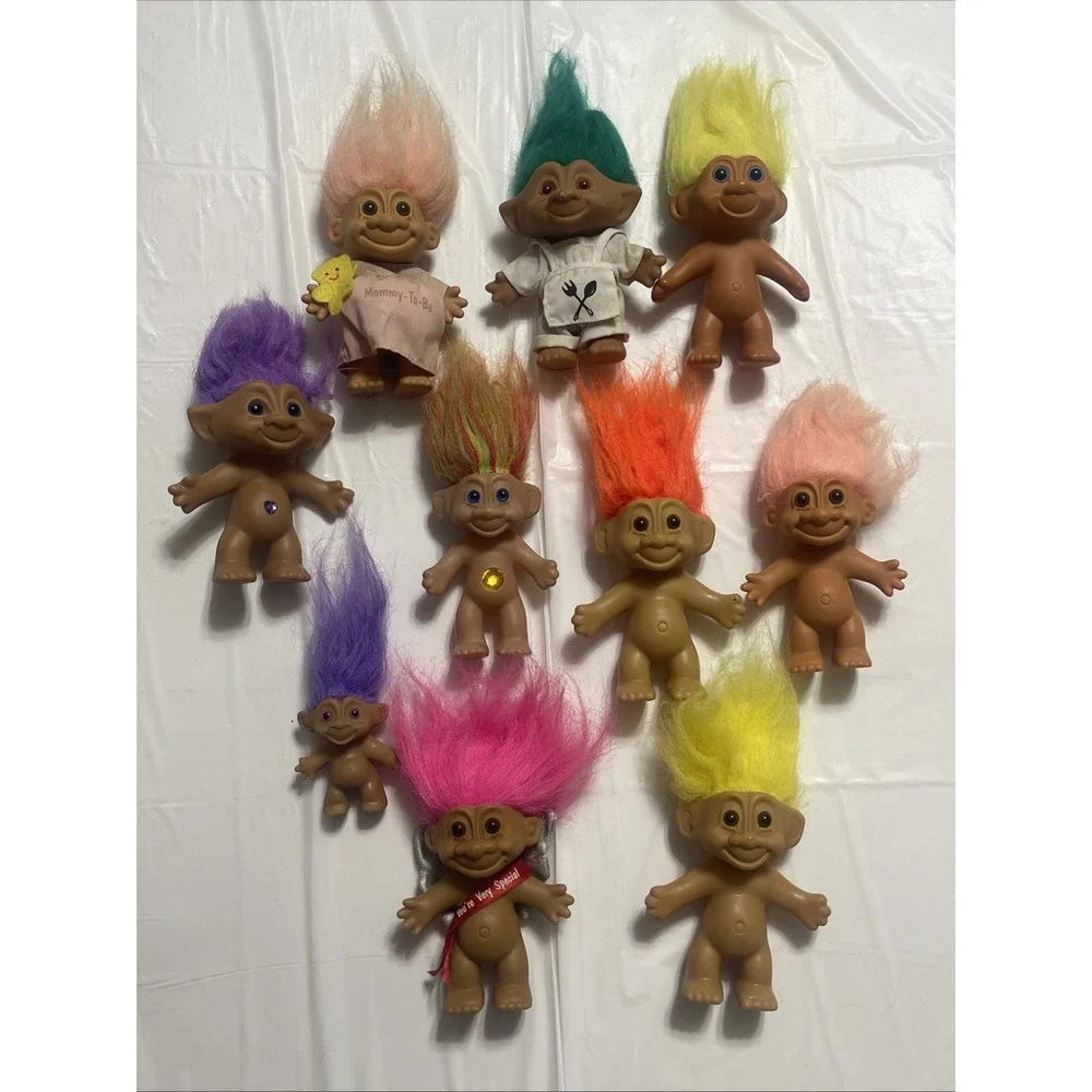 Lot Of 10 Vintage Troll Dolls Chef, Mommy To Be, Assorted Colors